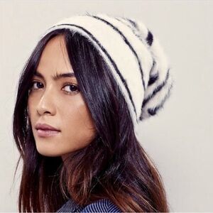 Free People ivory & black Zebra Stripe Beanie